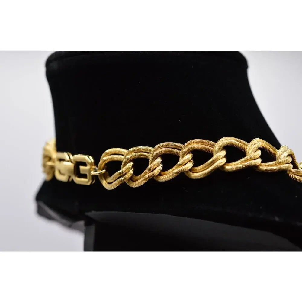 Givenchy Vintage Chunky Chain Necklace Heavy Double Linked Gold Signed 80s BinG